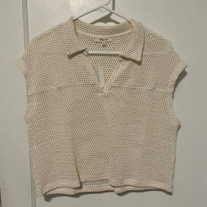 XXS Madewell Cream Crochet Box Crop Top Collared Neck See Through